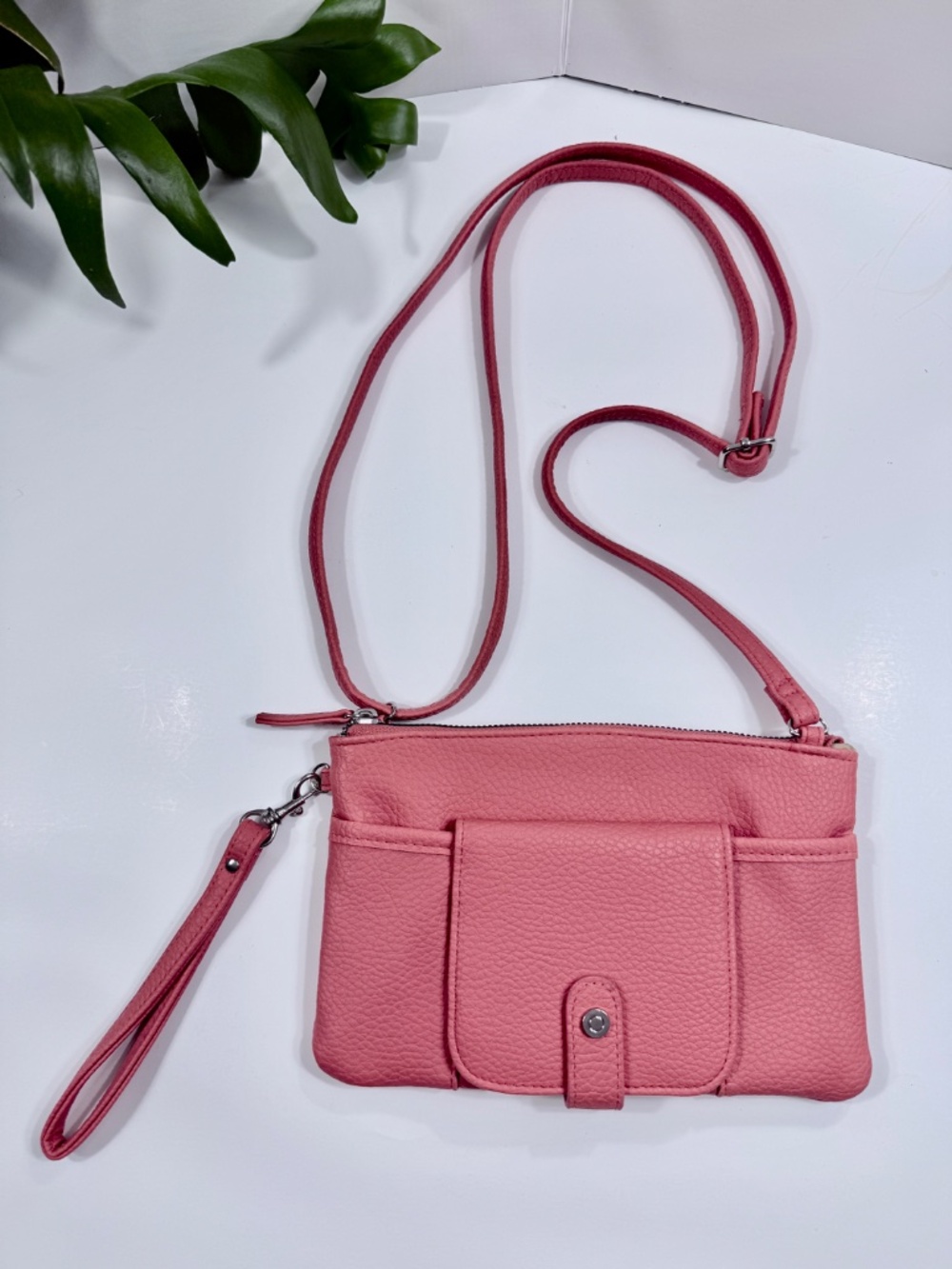 No Boundaries Faux Leather Crossbody Wallet Travel Bag Coral Pink